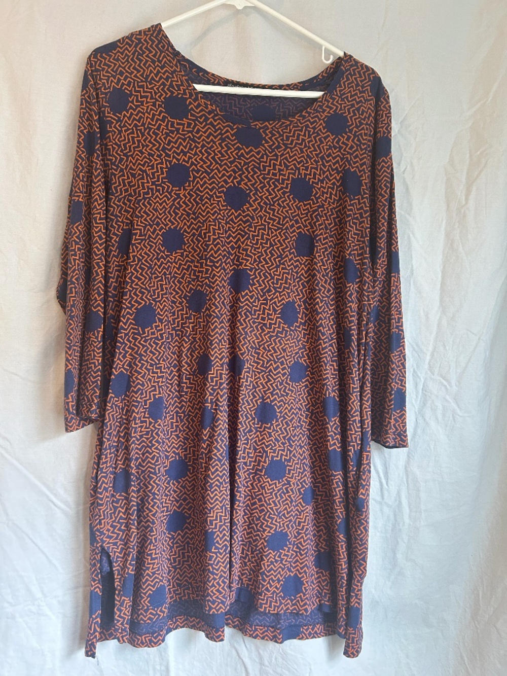 Gudrun Sjödén blue/orange patterned long sleeved jersey tunic w/pockets Size L